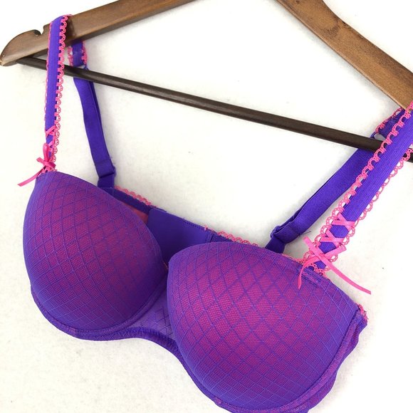 La Vie en Rose Women's Size 34DD Purple Pink Mesh Lace Trim Bow Detail Bra - Picture 2 of 9